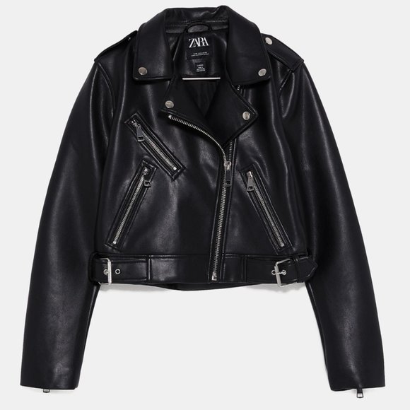 zara black faux leather jacket